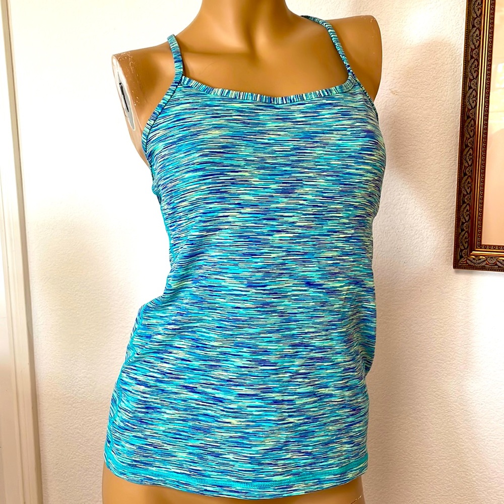 Lululemon Space Dye Blue Green Y Back Tank Top Gym Yoga Workout 8